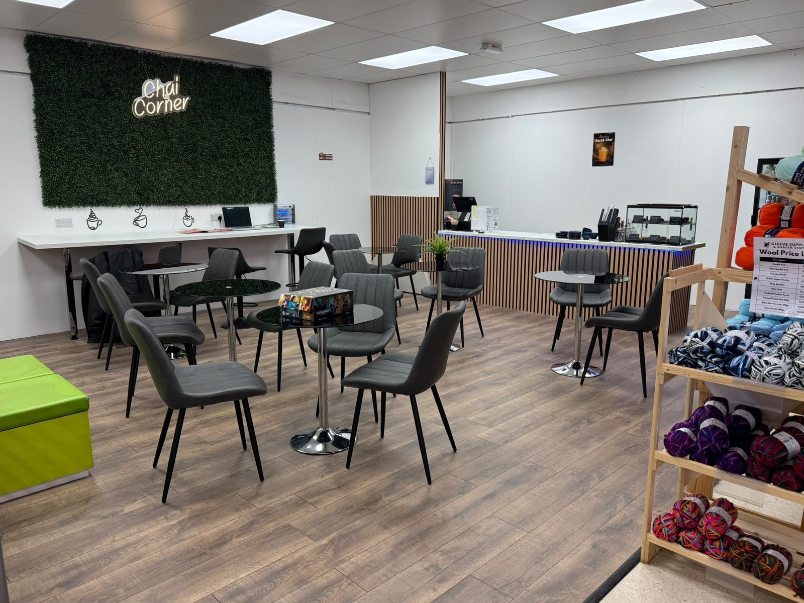 Tables and seating inside Chai Corner Café